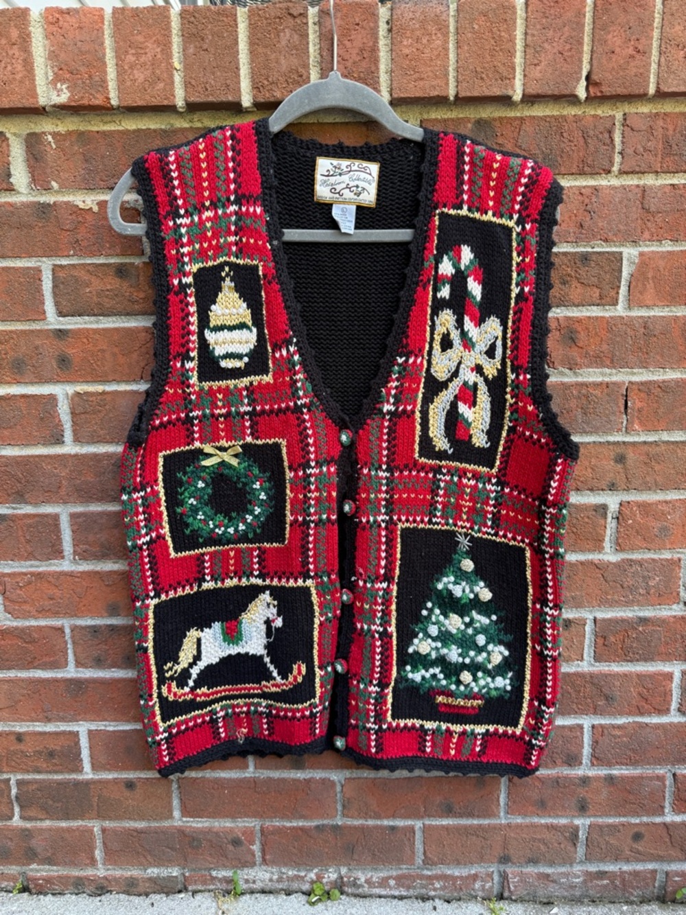 Vintage 90s 80s Heirloom Collectibles Hand Knit Christmas Sweater Vest Large
